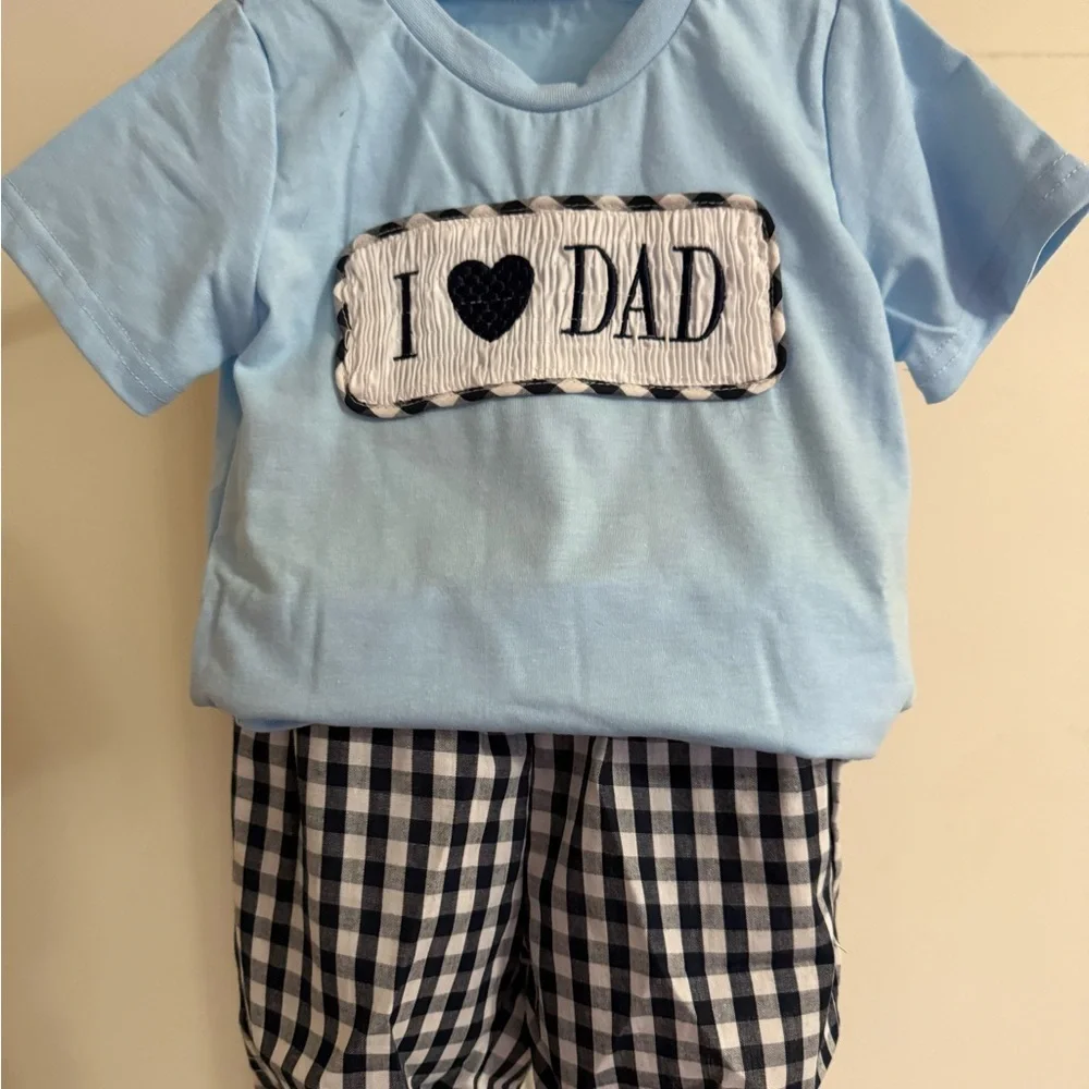 New Smocked I Love Dad Short Set - Size 18-24 months